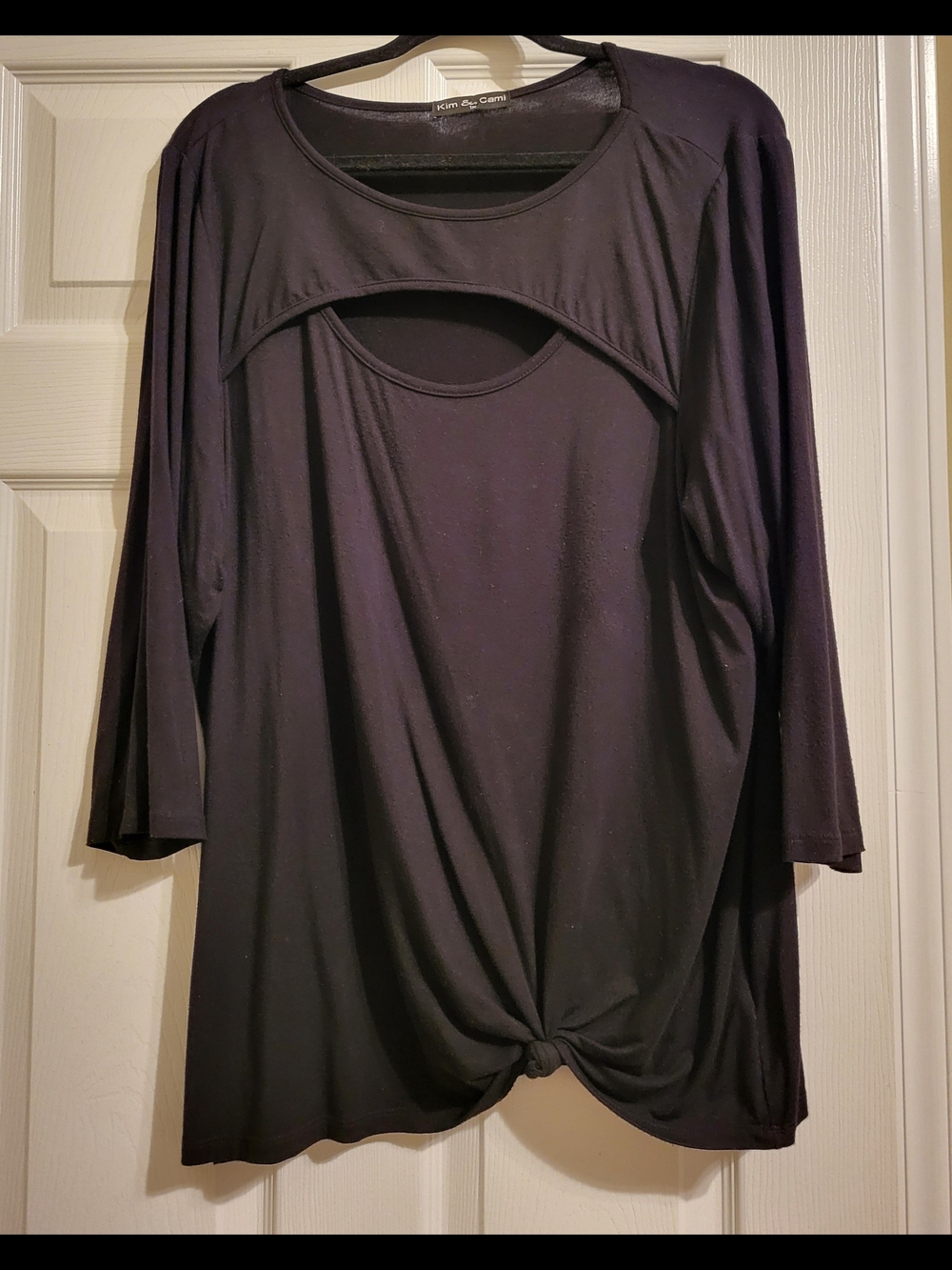 Kim & Cami Black Cutout Knot Front Women's Top